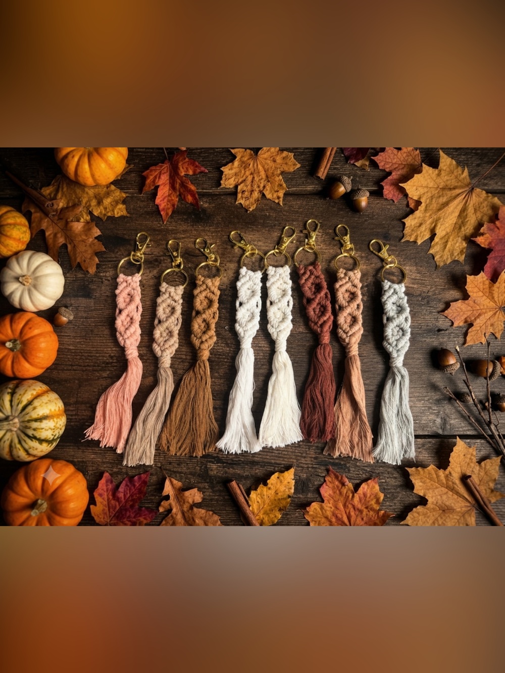 Macrame Tassel Keychain - Neutral Autumn Colors (choose one)